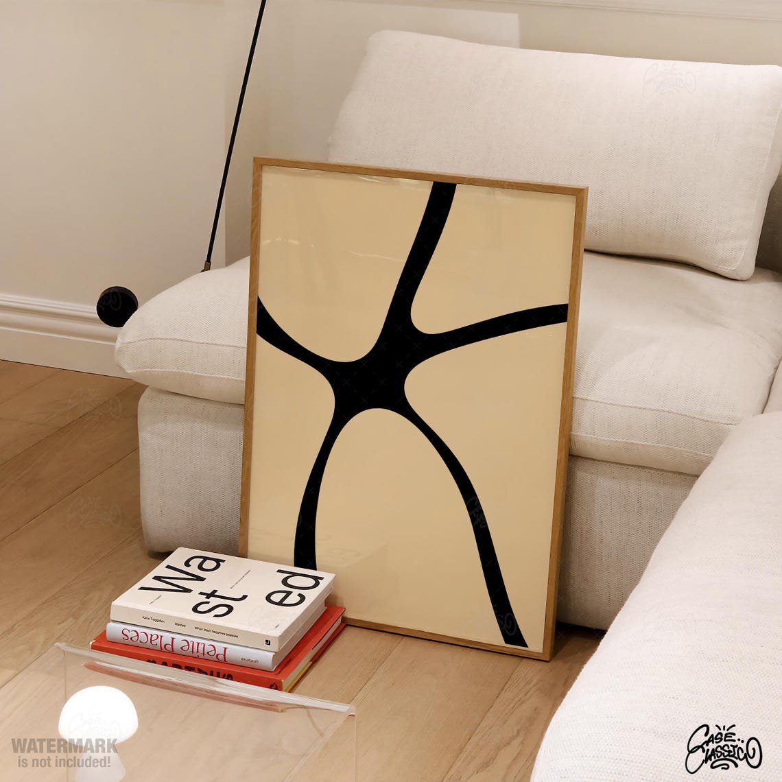 Beige Background Black Organic Line Minimalist Abstract Poster - Image 3
