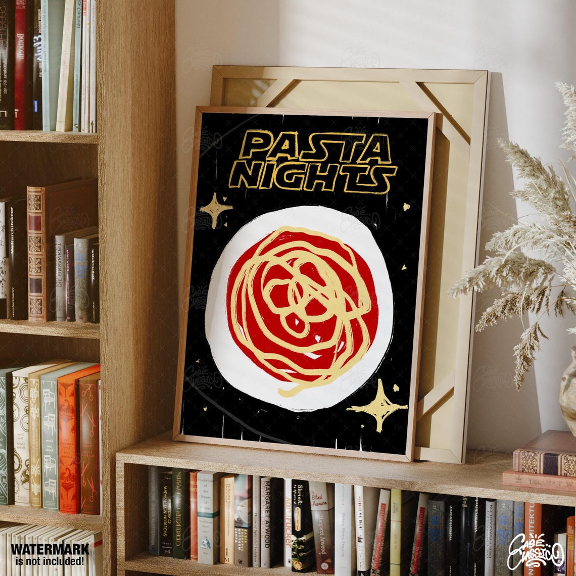 Pasta Nights Retro Starry Night Spaghetti Bowl Kitchen Poster - Image 2