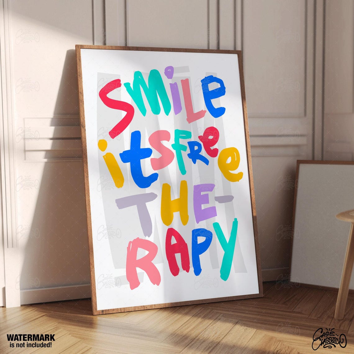 Smile Its Free Therapy Multicolor Hand Lettered Typography Poster - Image 2