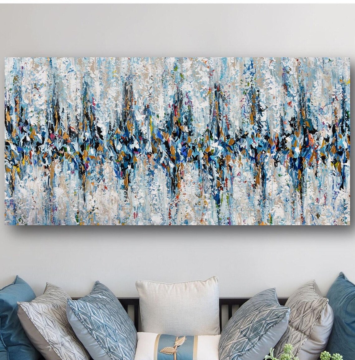 Blue Gray Brown Abstract Print, Horizontal Art Print