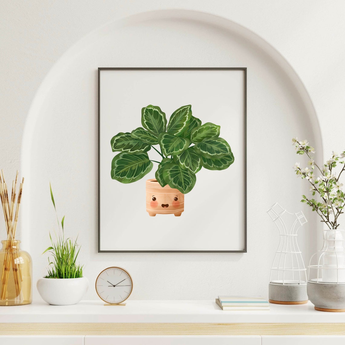 Striped Calathea in a Ribbed Peach Pot Cute Botanical Poster - Image 3