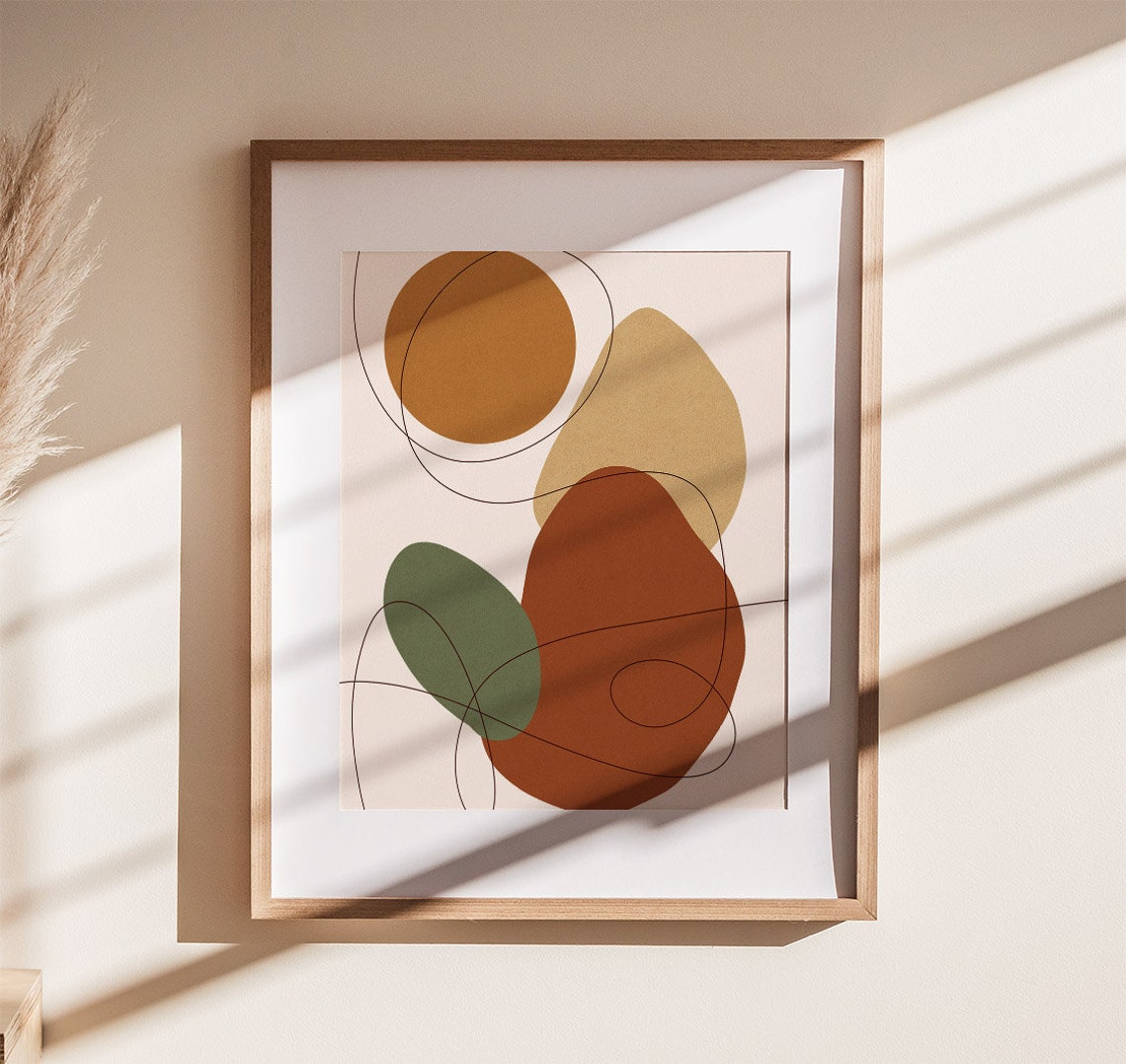 Terracotta Circles Organic Shapes With Line Boho Abstract Poster - Image 2