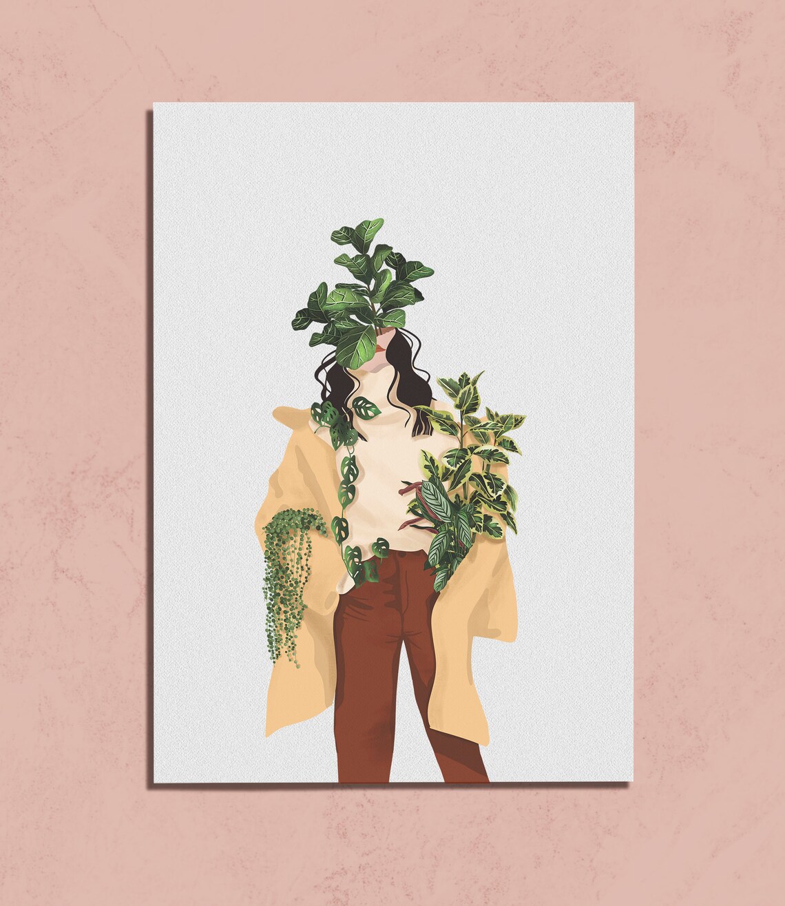 Woman Yellow Turtleneck Fiddle Leaf Head Fashion Plant Poster - Image 2