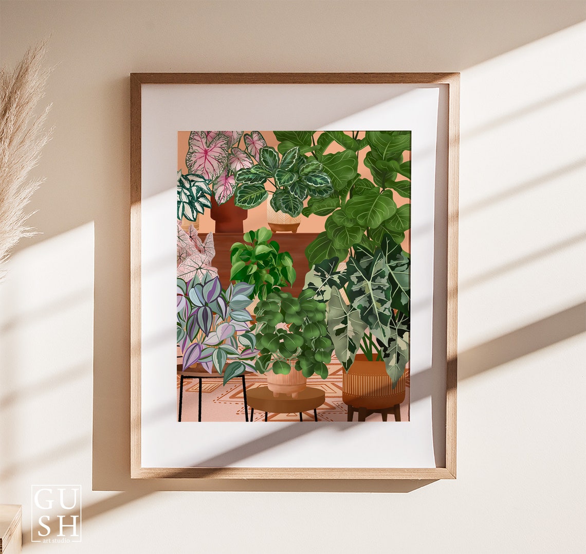 Houseplant Collection on Stands with Terracotta Pots Indoor Poster - Image 2