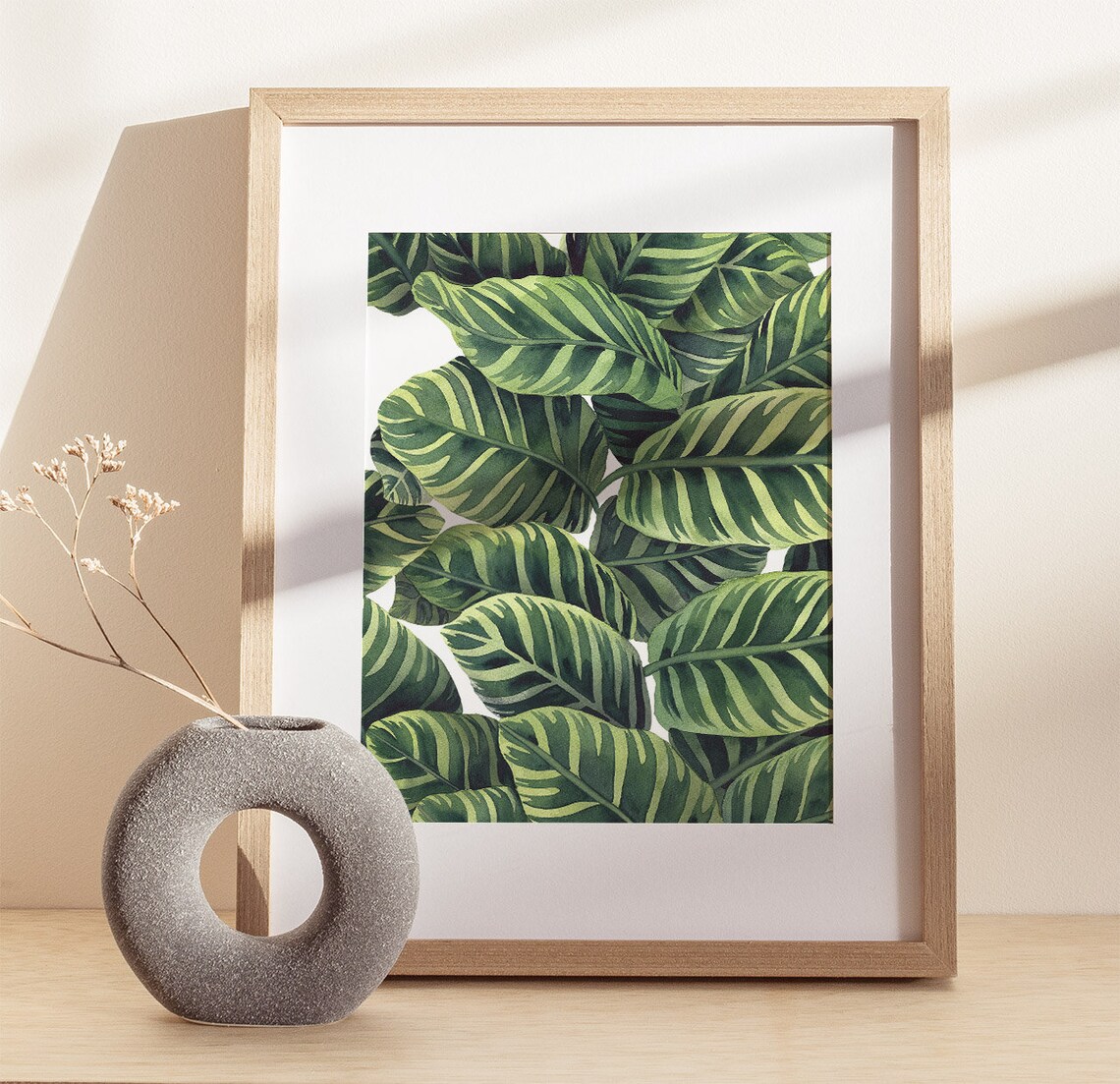 Calathea Zebrina Striped Leaves Watercolor Illustration Poster - Image 2