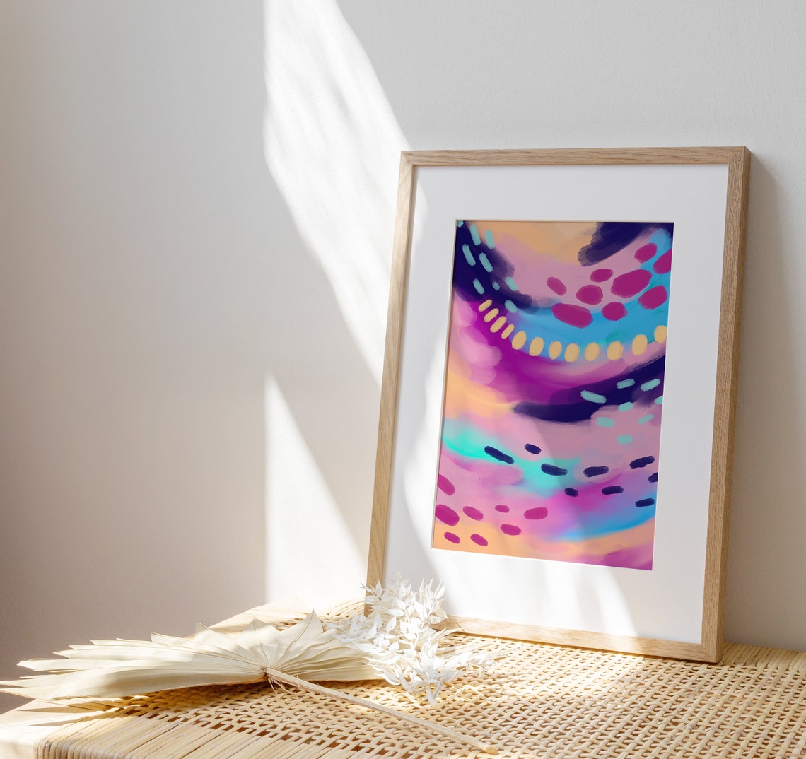 Purple Pink Blue Swirl Colour Flow Modern Abstract Art Poster - Image 3