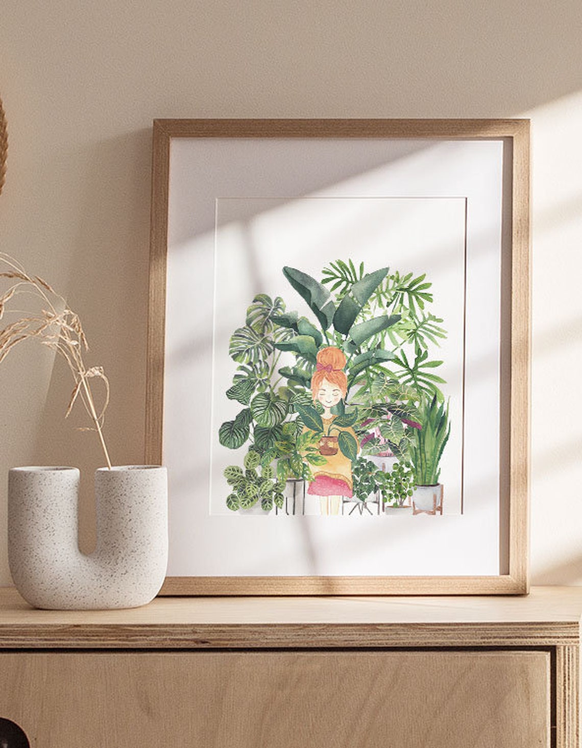 Plant Lady With Houseplants Print Red Haired Girl Illustration - Image 2