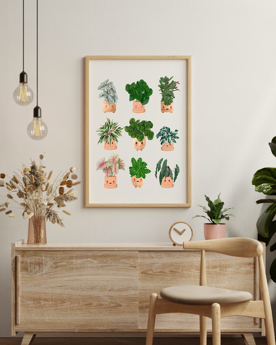 Nine Cute Smiling Potted Plants Whimsical Kawaii Botanical Art Poster - Image 3