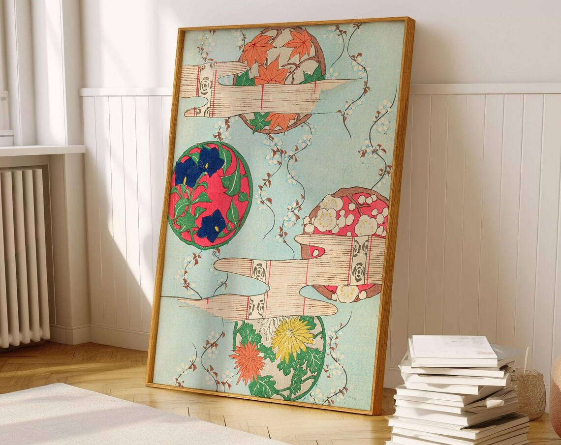 Korin Furuy Japanese Floral, Vintage Ukiyo-e Poster