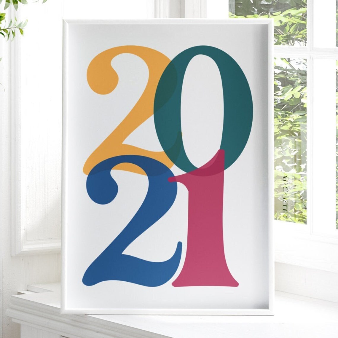 2021 Retro Overlapping Number Typography Colorful Milestone Poster