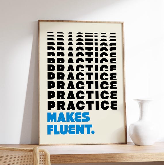 Trendy Retro Practice Makes Fluent Print Language Learning Poster Motivational Wall Art Study Room Decor