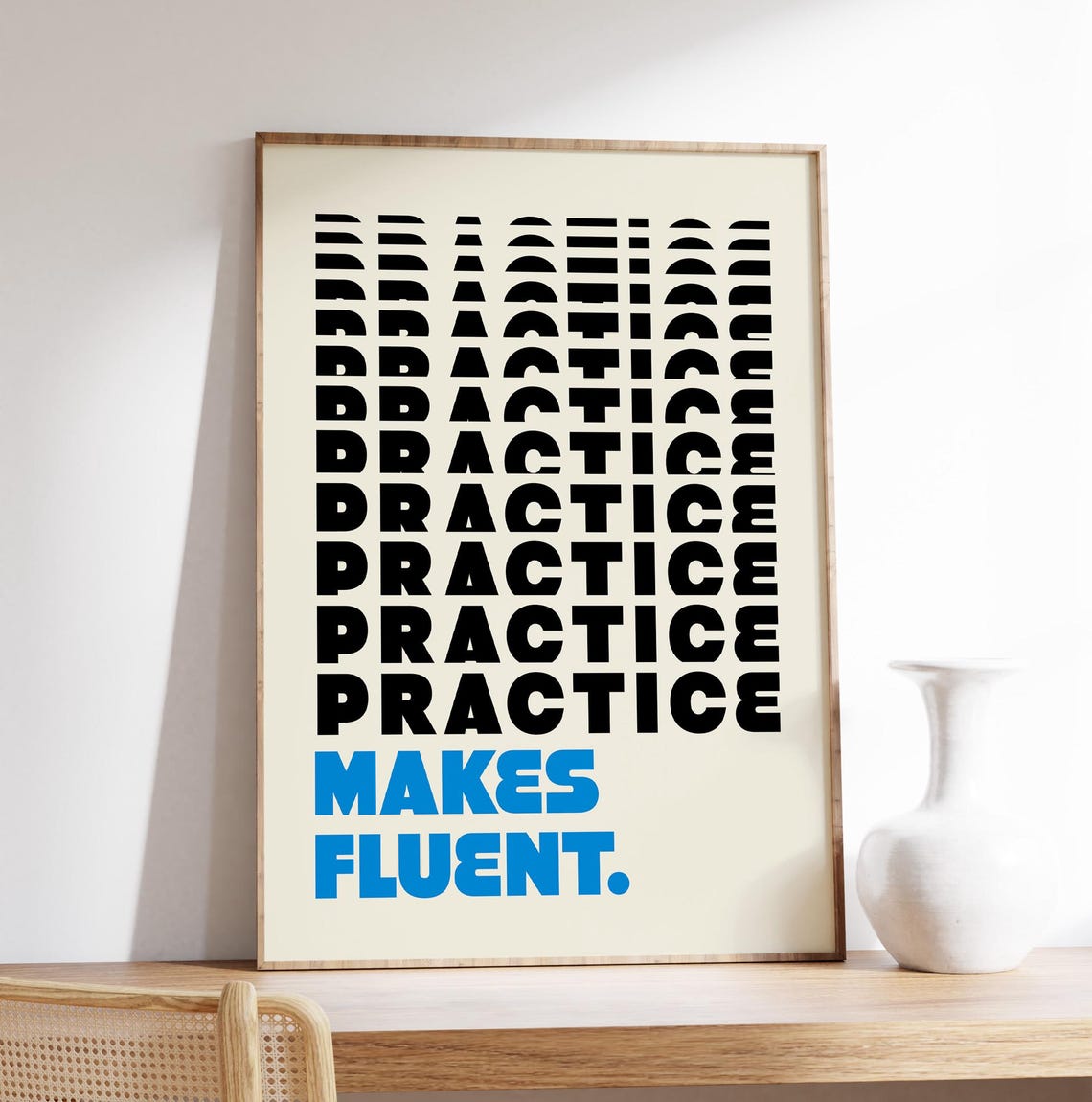 Practice Makes Fluent Language Learning Retro Typography Poster