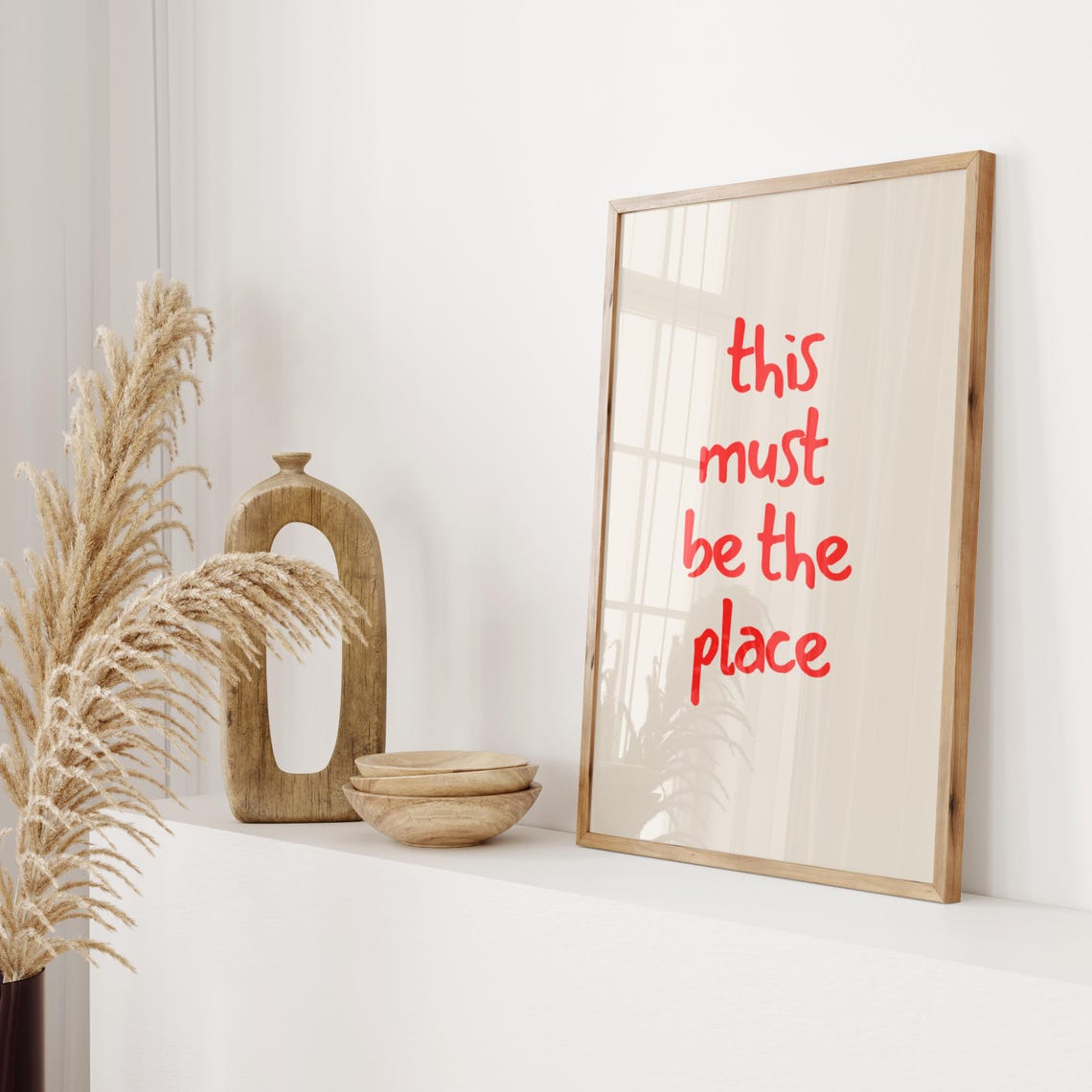 This Must Be The Place Red Script Quote Poster Cream Minimal - Image 3