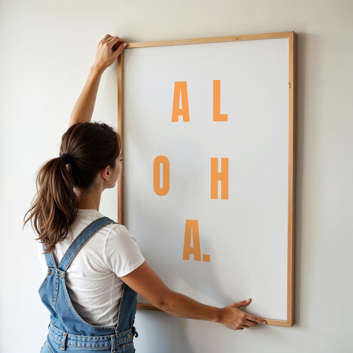 Aloha Poster Orange Letters White Minimalist Hawaii Beach House Decor