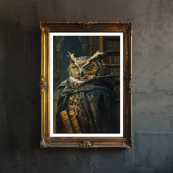 Gothic Owl Poster Victorian Library Scholar Spectacles Antique Portrait