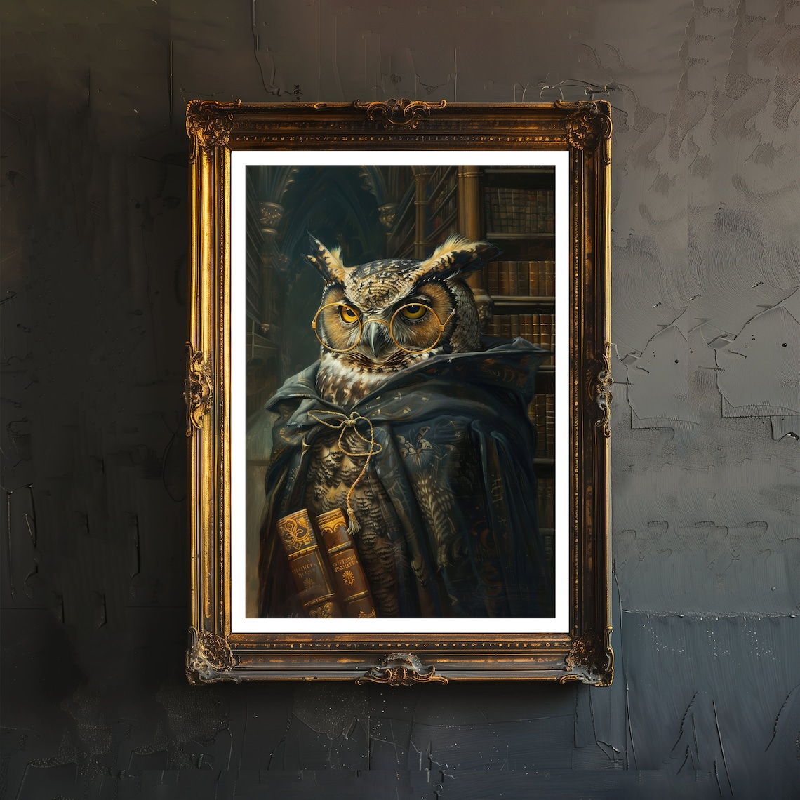 Gothic Owl Poster Victorian Library Scholar Spectacles Antique Portrait