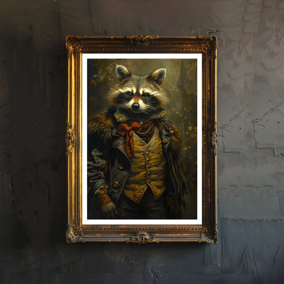 Gothic Raccoon Print, Dark Academia Art Poster