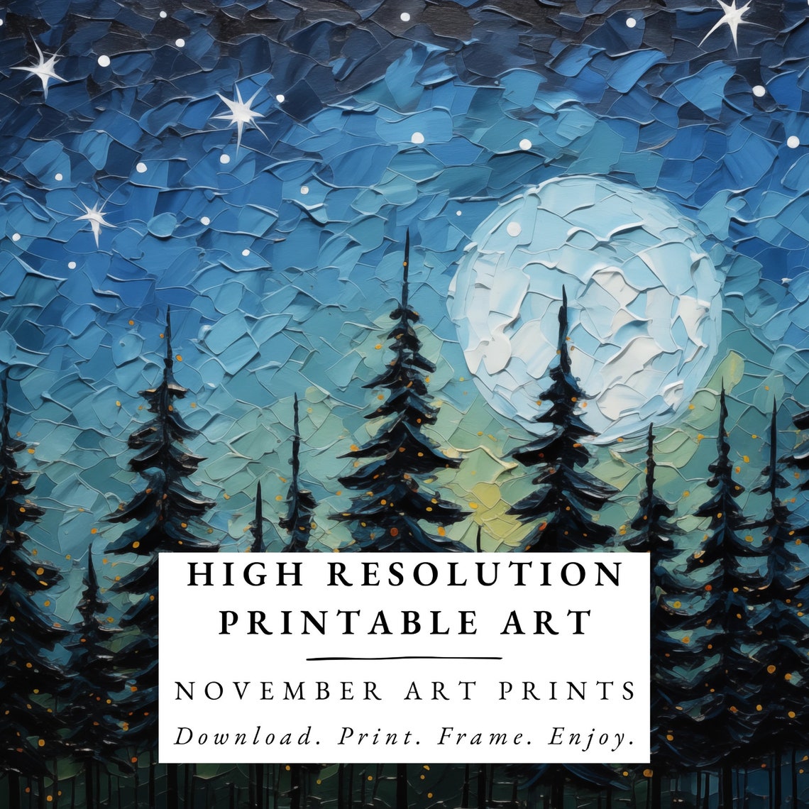 Starry Night Sky Pine Tree Silhouette Art Print - Image 6