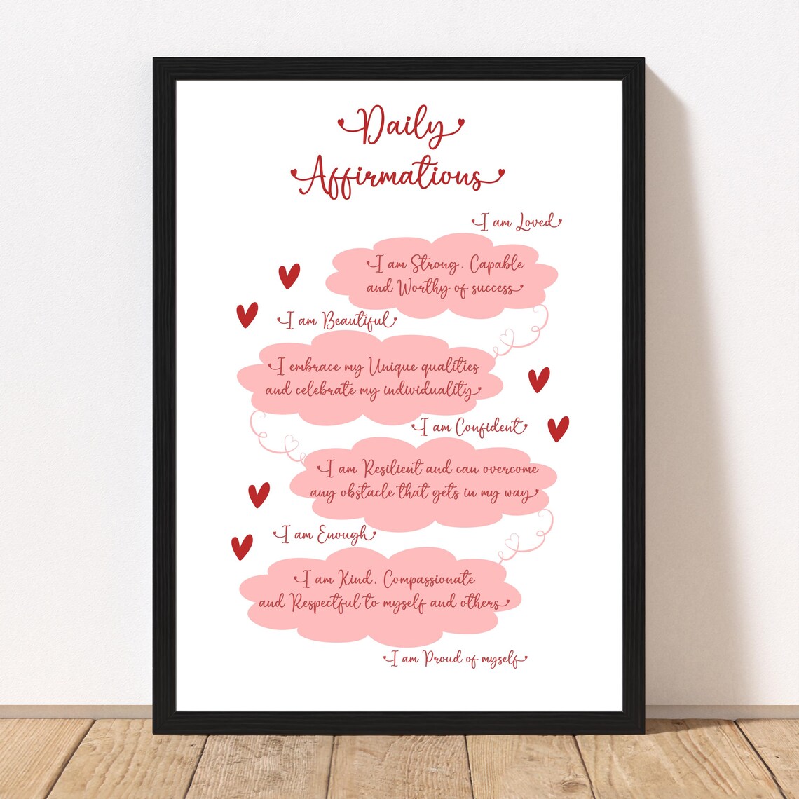 Daily Affirmations Red Positive Self Love Quote Gift Wall Art - Image 2