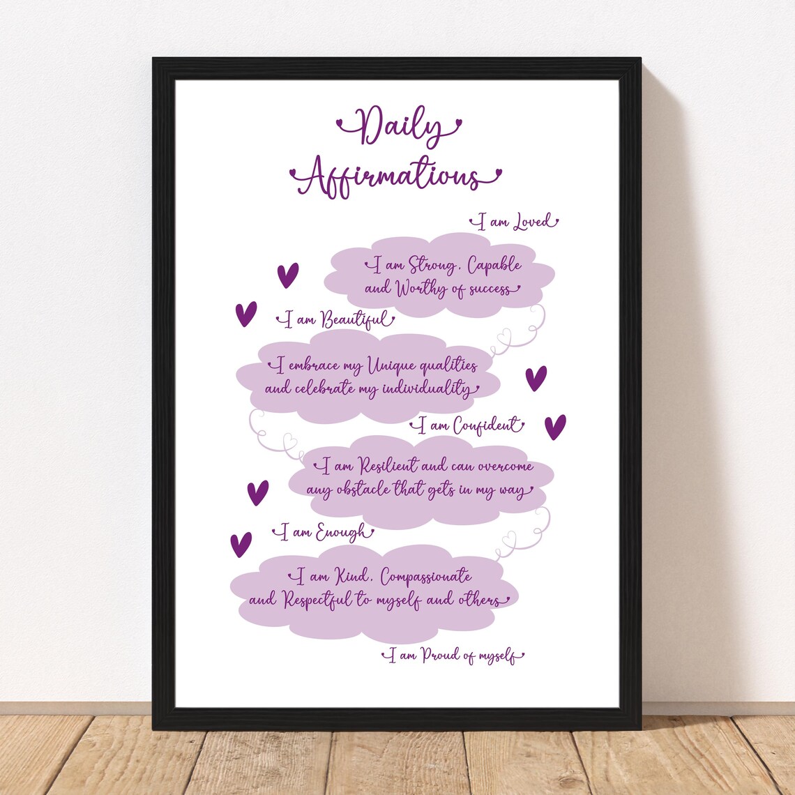 Daily Affirmations Purple Positive Self Love Quote Gift Wall Art - Image 2