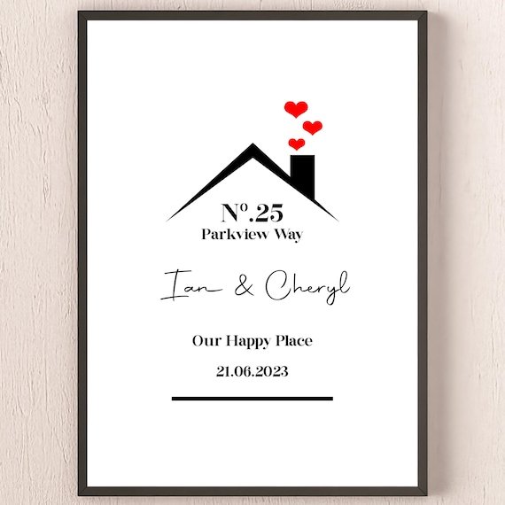 Personalized House Our Happy Place New Home Address Poster Gift