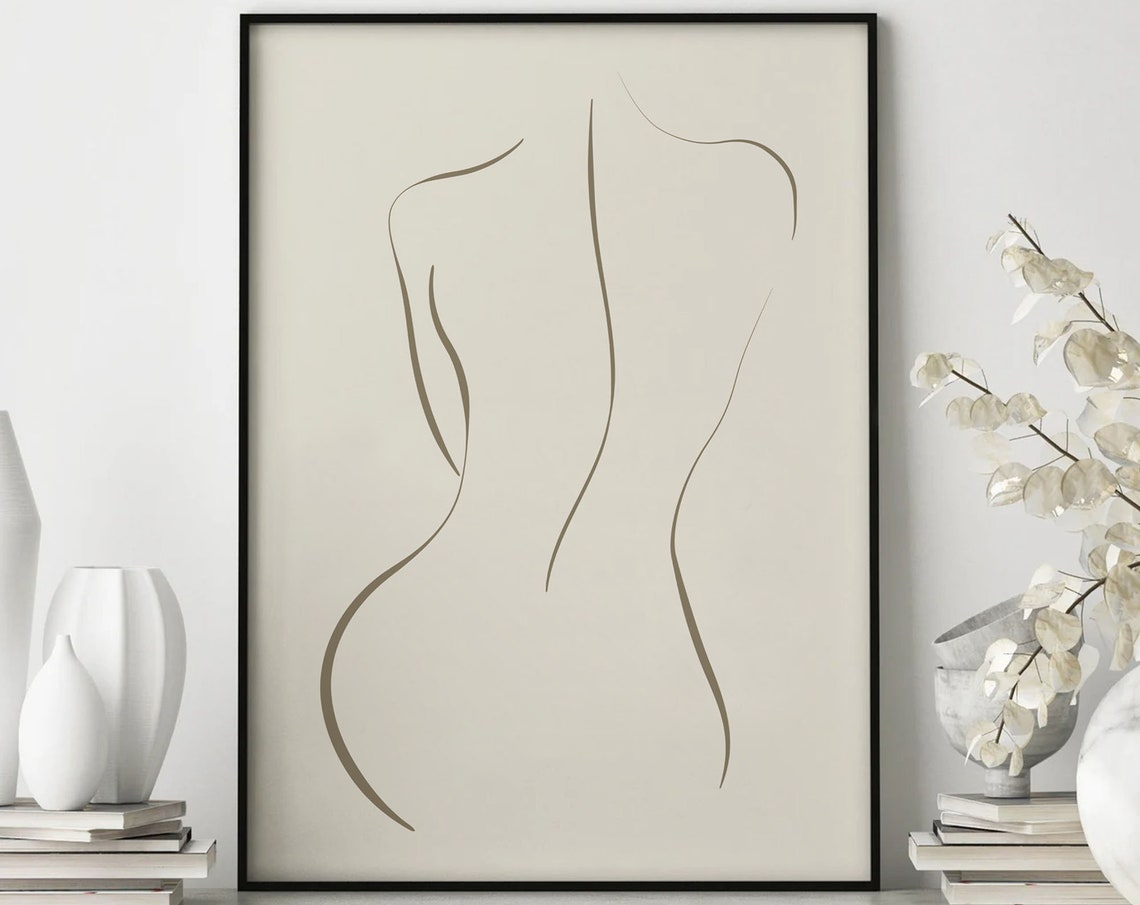 Woman Body Minimalist Line Art Elegant Neutral Tone Wall Poster