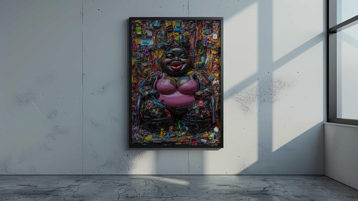 Joyful Curvy Black Woman Pink Top Impasto Texture Body Positive Poster - Image 3