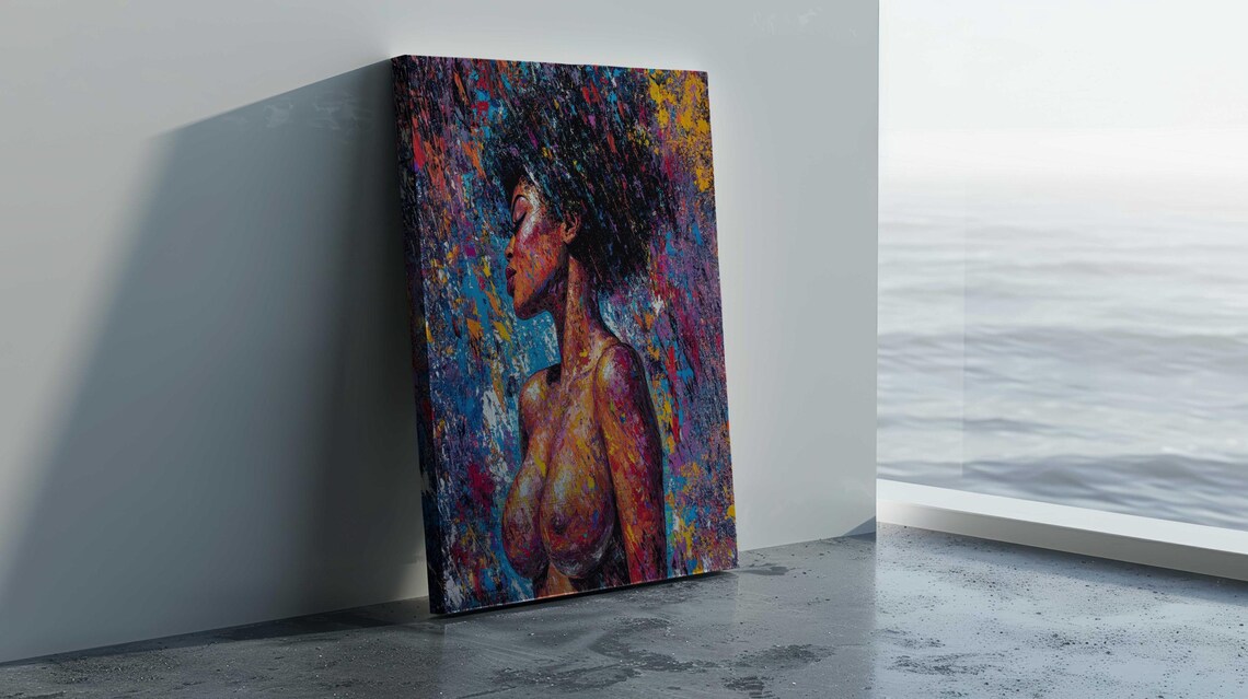 Nude Black Woman Profile Vivid Colorful Splatter Paint Art Poster - Image 3