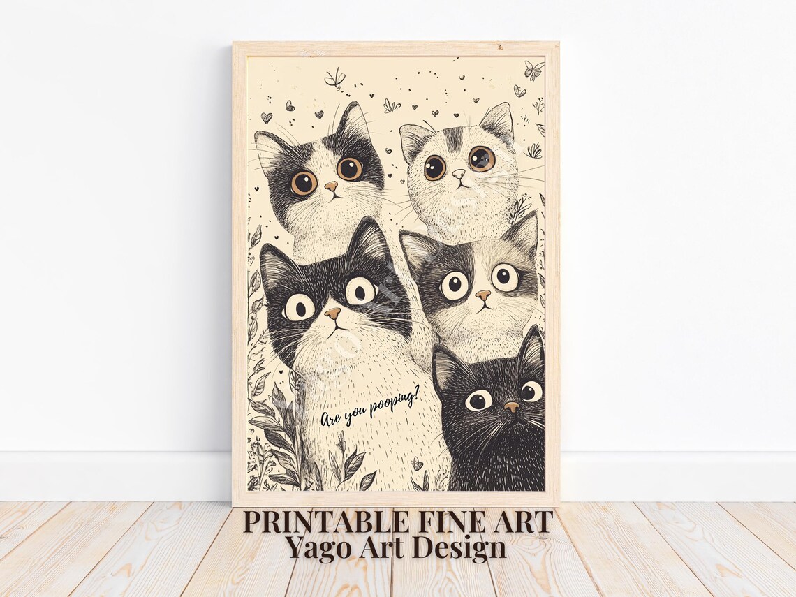 Are You Pooping Five Wide Eyed Cats Funny Bathroom Art Poster - Image 4