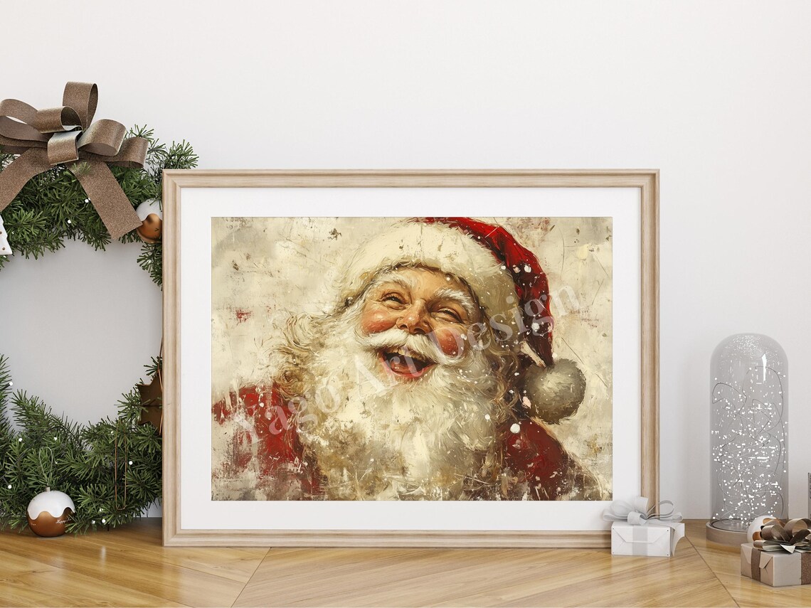 Jolly Laughing Santa Claus Vintage Christmas Portrait Art Poster - Image 3