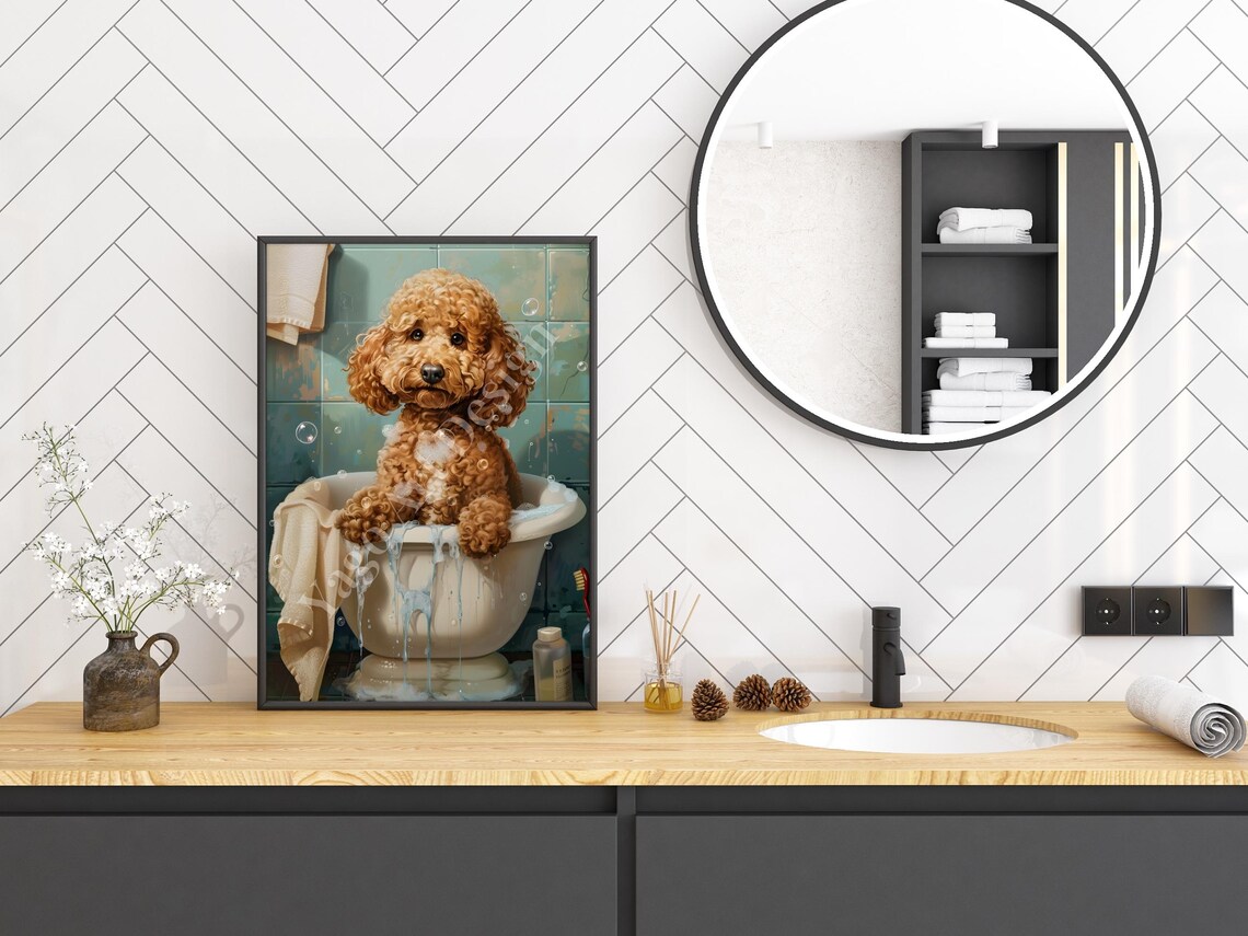 Apricot Poodle Puppy Bubble Bath Cute Vintage Bathroom Poster - Image 2