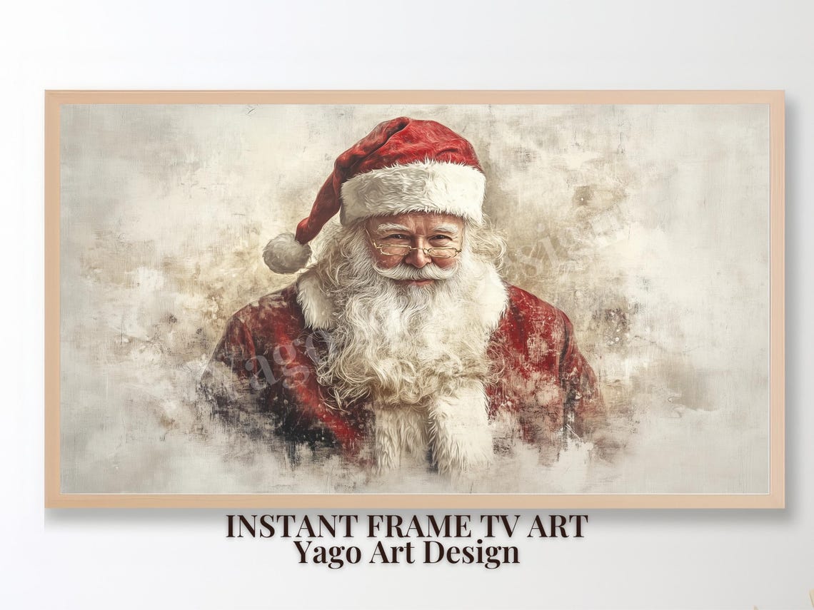 Santa Portrait Frame Tv Art Vintage Christmas Frame Tv Art Holiday Xmas Santa Claus Painting Tv Season Winter Decor