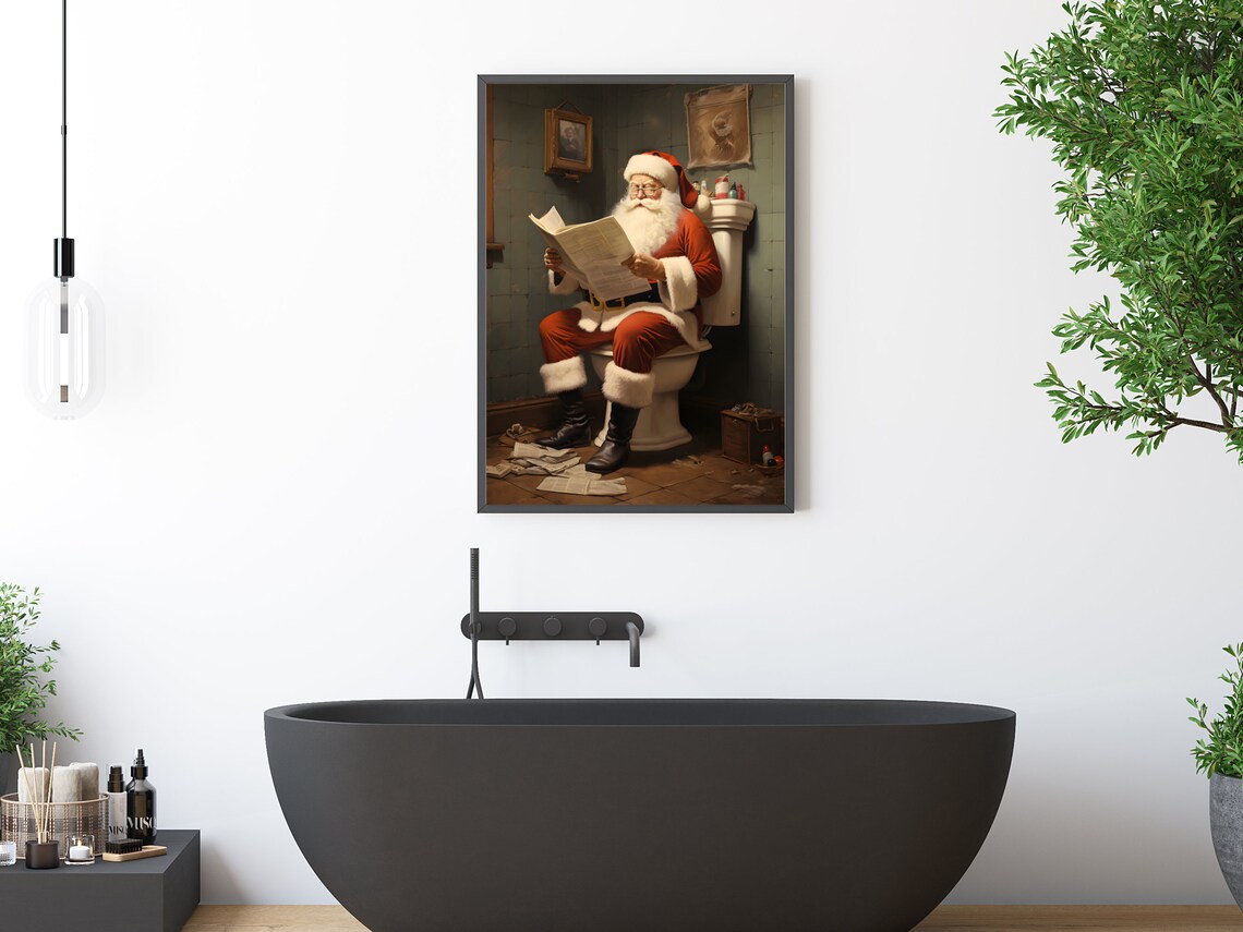 Santa Sitting on the Toilet Reading a Newspaper Print - Image 3