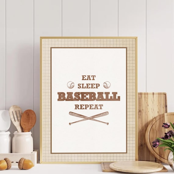 Eat Sleep Baseball Repeat Vintage Typography Boys Room Sports Art Poster