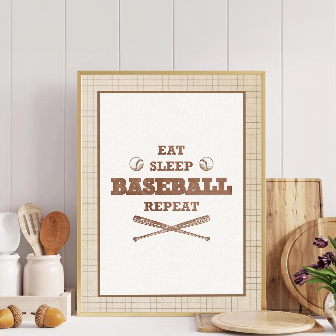 Eat Sleep Baseball Repeat Vintage Typography Boys Room Sports Art Poster