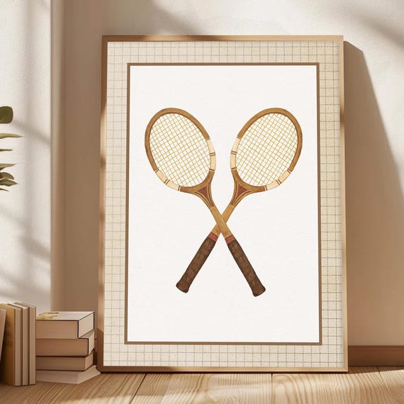 Vintage Tennis Rackets Wall Art Retro Sports Nursery Print Boys Room Playroom Decor Eclectic Gallery