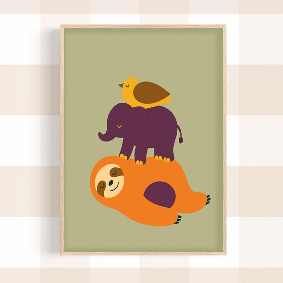 Cute Animals Poster Modern Kids Wall Art Animal Decor Playroom For Baby And Toddler