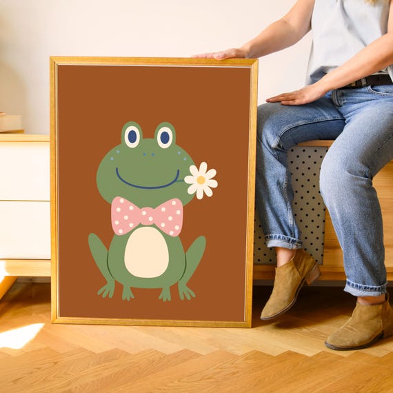Happy Smiling Frog Nursery Room Decor Kids Wall Art Poster Animal For Baby Toddler