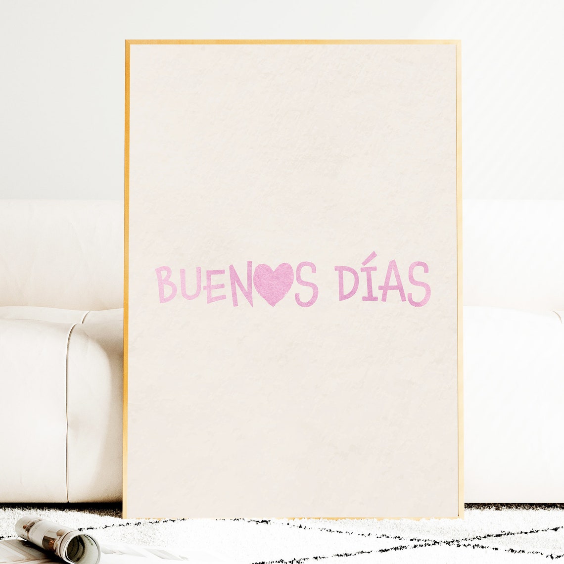 Buenos Dias Pink Hand Lettering with a Heart Kitchen Typography Poster