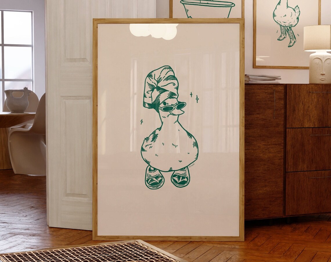 Cool Duck In Slippers Vintage Bathroom Art Print - Image 4