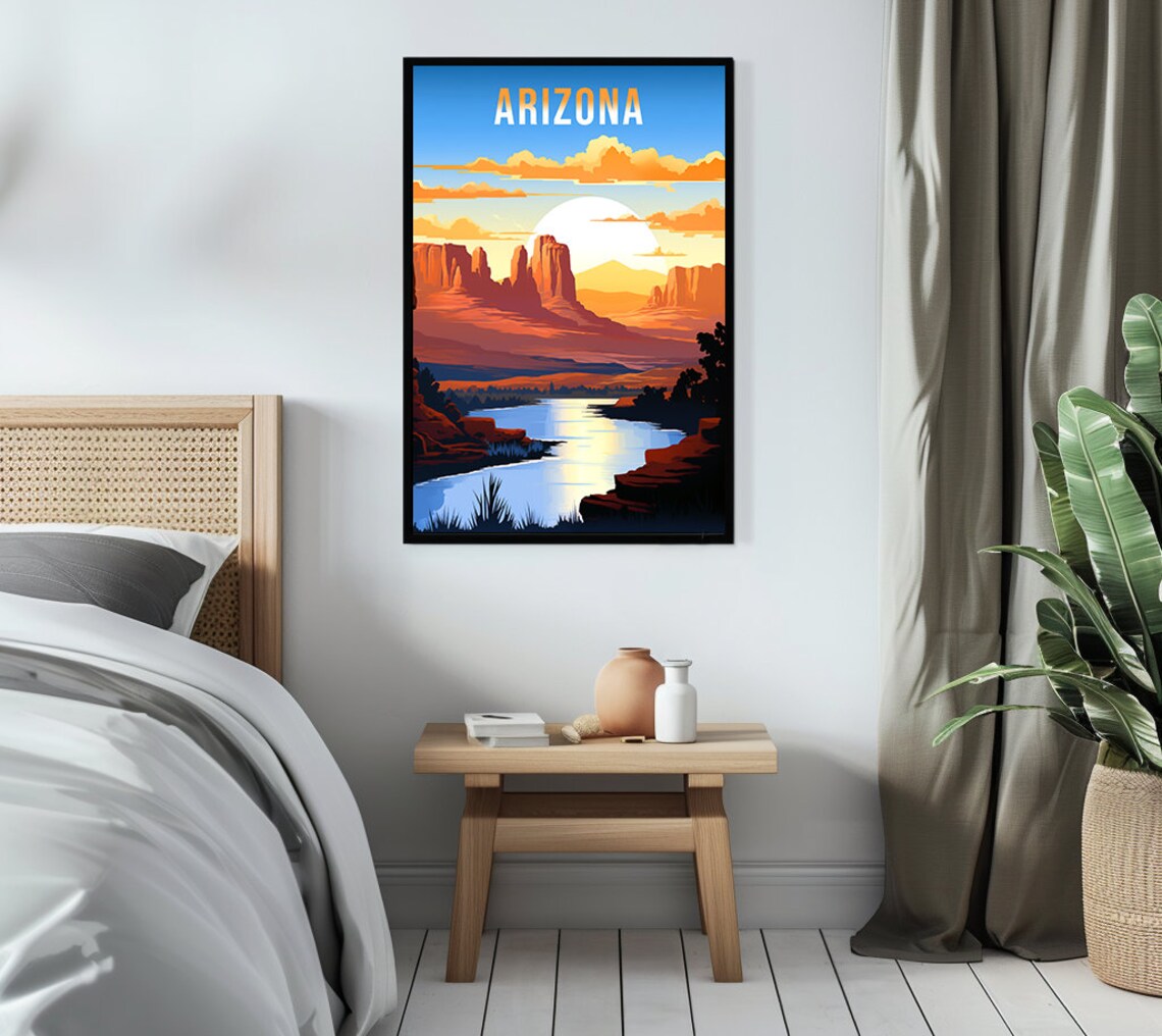 Arizona Desert Sunset Red Rock Buttes River Retro Travel Poster - Image 3