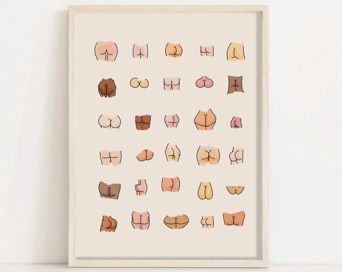 Boho Funny Bathroom Signs Wall Art Butts Print Mid Century Modern Art Bathroom Poster Bathroom Typography Decor