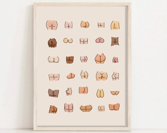 Boho Funny Bathroom Signs Wall Art Butts Print Mid Century Modern Art Bathroom Poster Bathroom Typography Decor