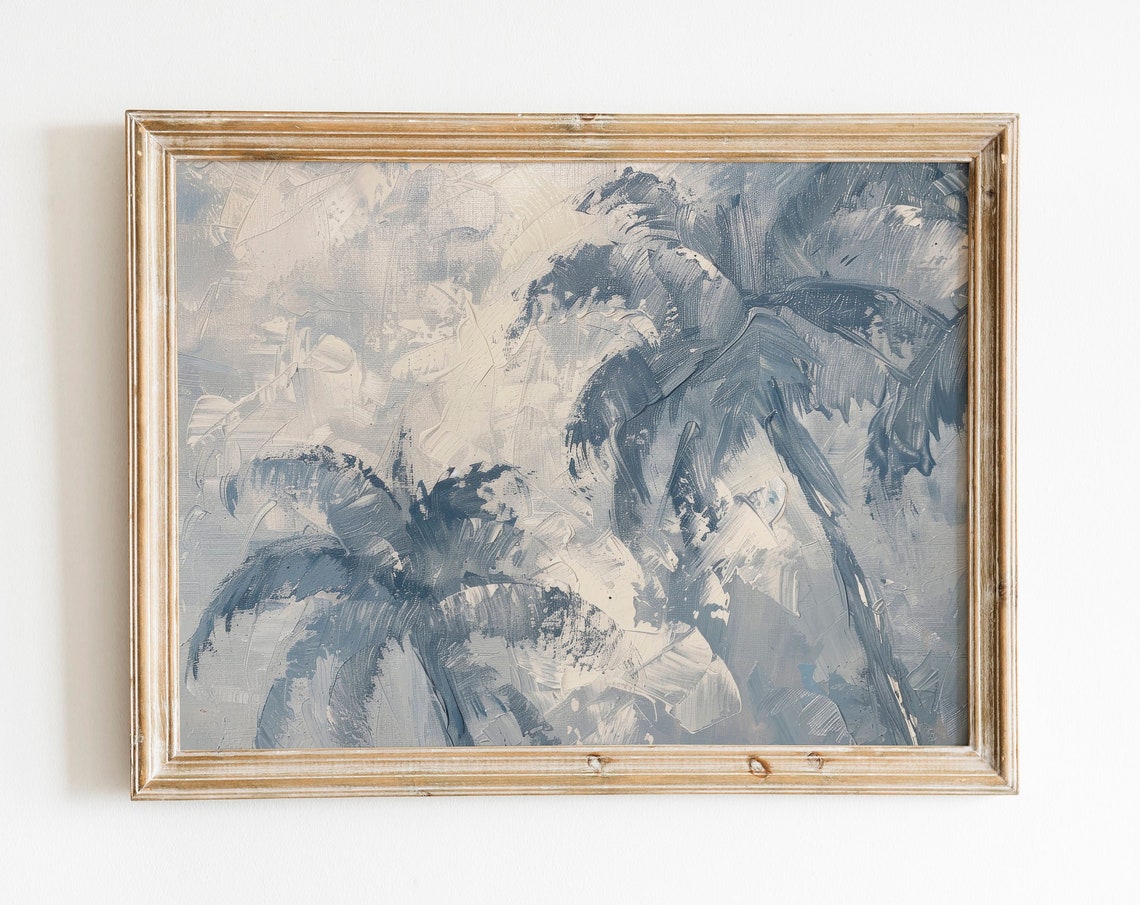 Palm Trees Blue Monochrome Impressionist Tropical Art Poster