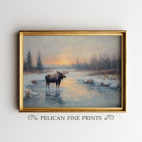 Moose Wall Art Winter Landscape Decor Northern Wildlife V73