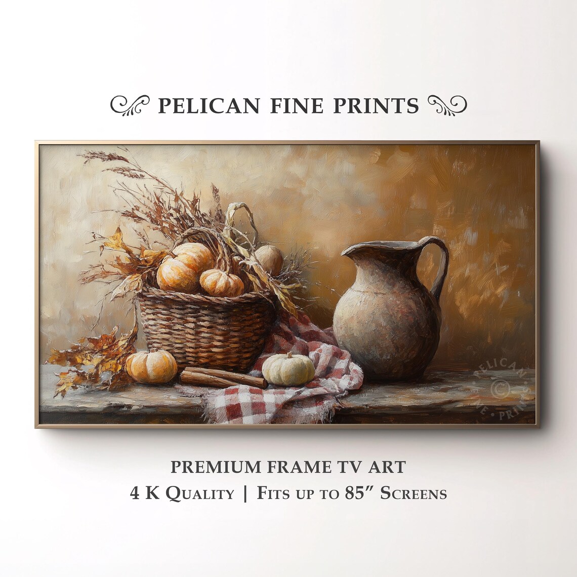 Rustic Autumn Still Life Tv Art Cozy Frame Decor With Pumpkins Farmhouse Style Tv43