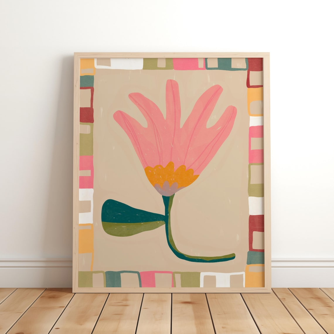Pink Flower Print, Boho Floral Wall Art Print