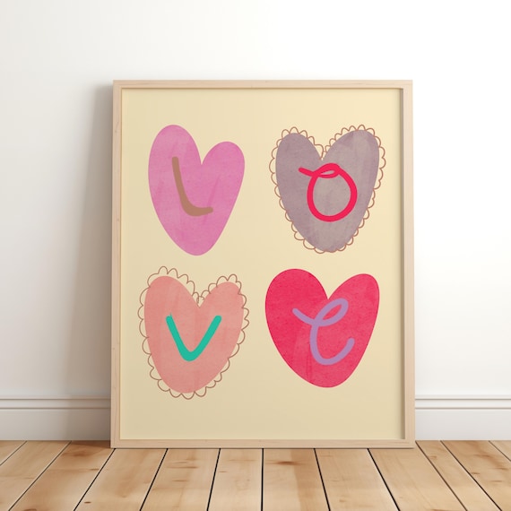 Love Hearts Colorful Nursery Kids Room Boho Playroom Wall Poster