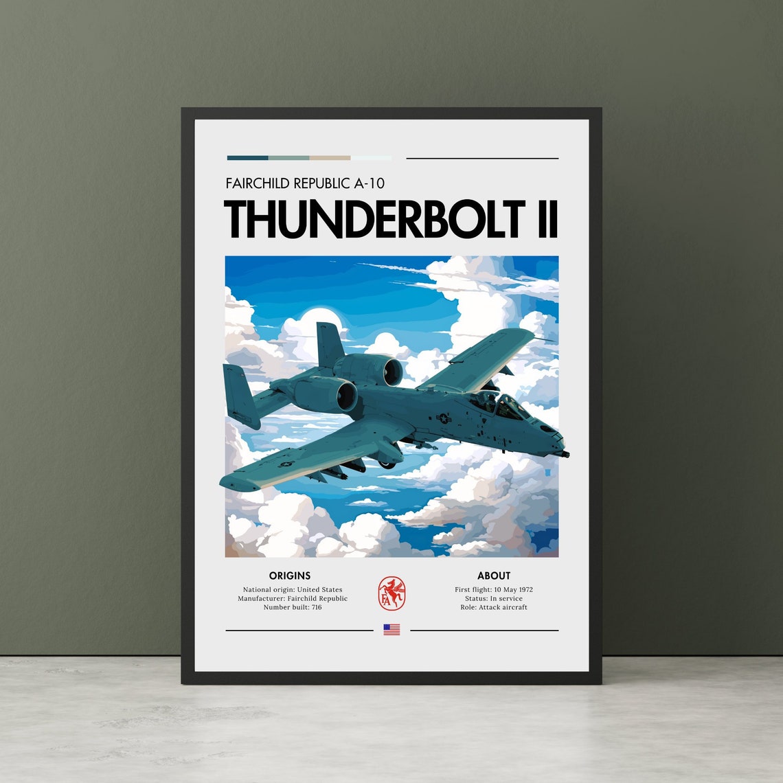 A-10 Thunderbolt II Fairchild Republic Attack Aircraft Art Poster