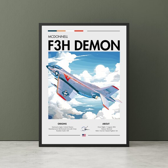 Vintage McDonnell F3H Demon Navy Carrier Fighter Jet Art Poster